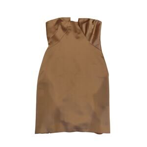 David Meister Strapless Bronze Satin Ruffle Cocktail Sheath Dress Size 6 Evening